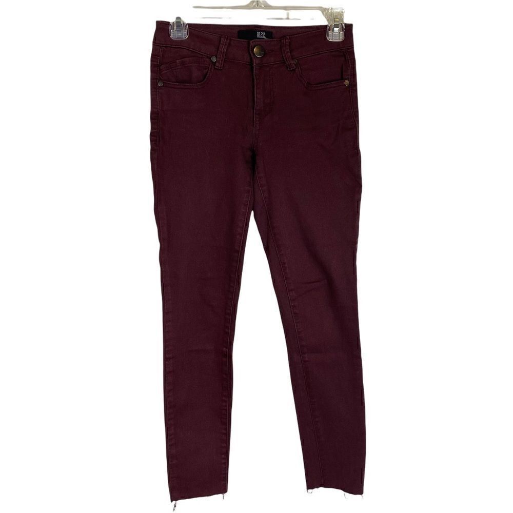 1822 Denim Skinny Jeans Sz 24 Stretch Raw Hems Maroon New WO Tag - Picture 8 of 10
